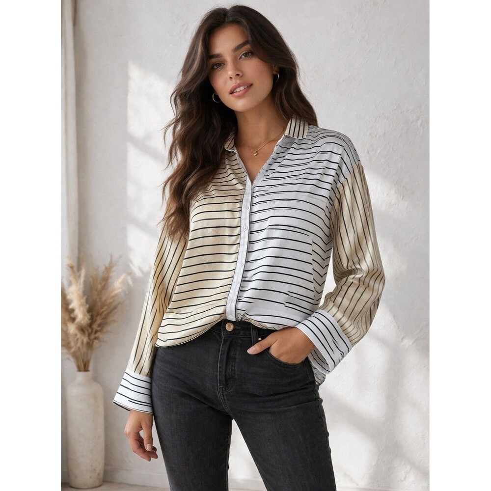 Gilli Brand Blue And White Striped Blouse Long Sleeve Sz Small